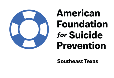 A blue and white lifesaver icon next to text reading “American Foundation for Suicide Prevention, Southeast Texas.”.