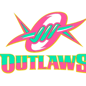 The Outlaws logo in teal, pink, and yellow features a barbed wire oval above the bold, stylized word OUTLAWS on a white background. Celebrate with us at the 10% Giveback to Bodhi Battalion Giveback Event at Chicken N Pickle!.