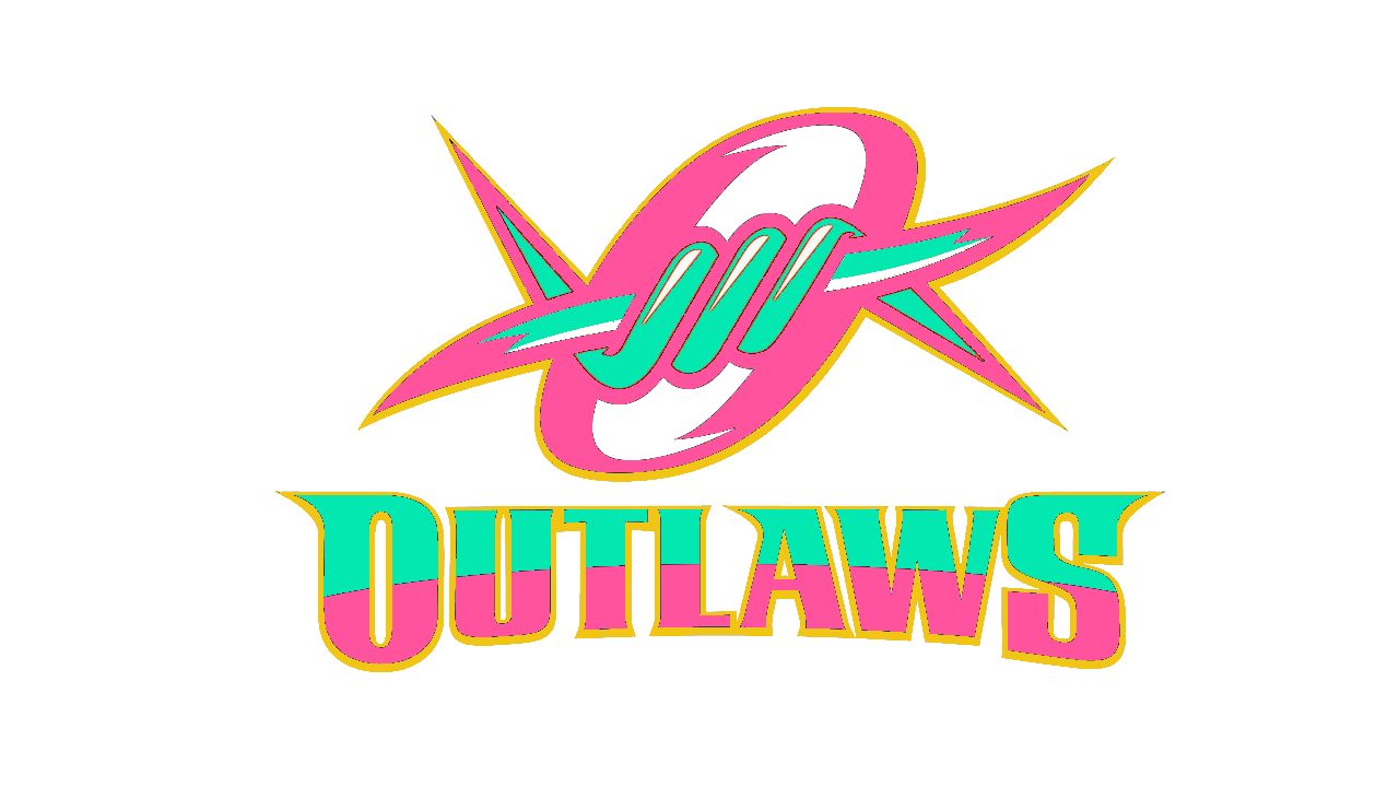 The Outlaws logo in teal, pink, and yellow features a barbed wire oval above the bold, stylized word OUTLAWS on a white background. Celebrate with us at the 10% Giveback to Bodhi Battalion Giveback Event at Chicken N Pickle!.