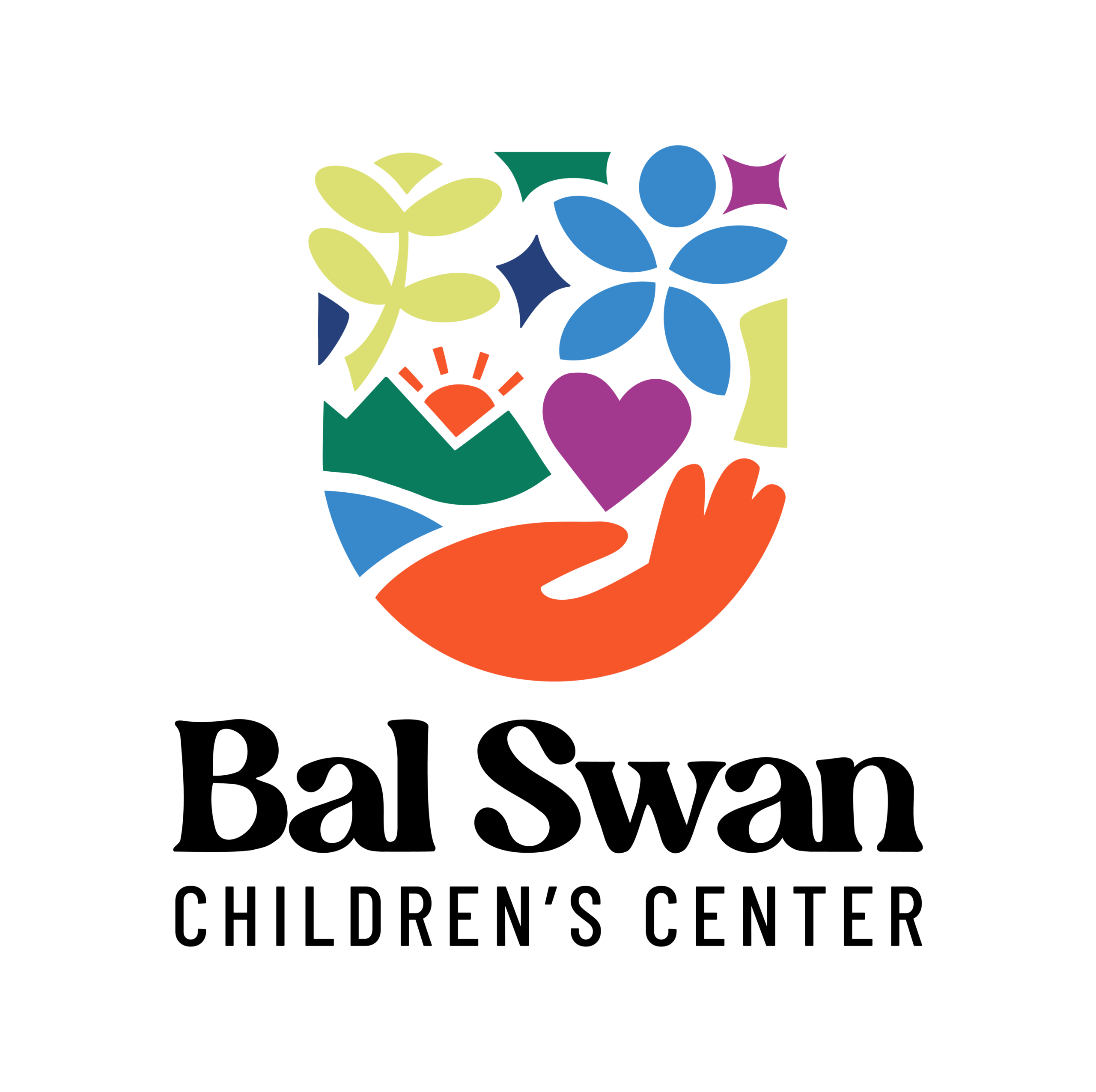 Colorful logo with flowers, a sun over hills, a heart, and an orange hand. Text below reads Bal Swan Childrens Center in bold black letters on a light background. Celebrate with us at the 10% Giveback to Bodhi Battalion Giveback Event at Chicken N Pickle!.