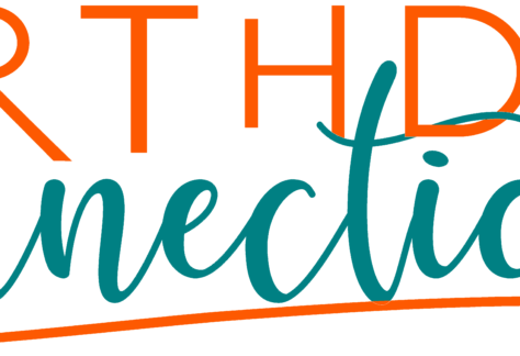 The image displays the words “BIRTHDAY connections.” “BIRTHDAY” is in tall, uppercase orange letters, while “connections” is in teal, cursive script with an orange underline—perfectly capturing the festive spirit of a 10% Giveback Night at Chicken N Pickle NKC.