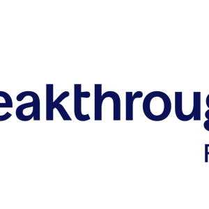 Logo with blue rays forming a semi-circle on the left and text: Breakthrough T1D Formerly JDRF on the right. The text and rays are in dark and light blue.