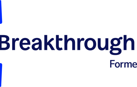 Logo with blue rays forming a semi-circle on the left and text: Breakthrough T1D Formerly JDRF on the right. The text and rays are in dark and light blue.