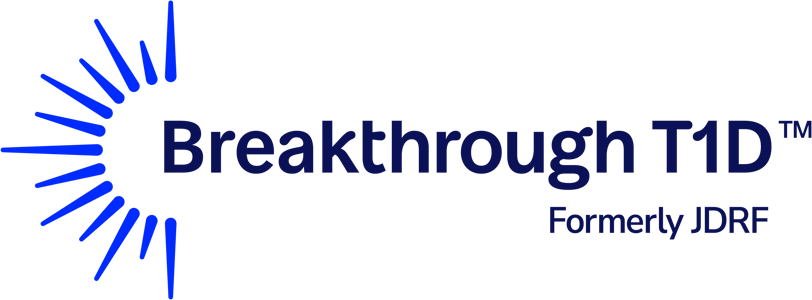 Logo with blue rays forming a semi-circle on the left and text: Breakthrough T1D Formerly JDRF on the right. The text and rays are in dark and light blue.