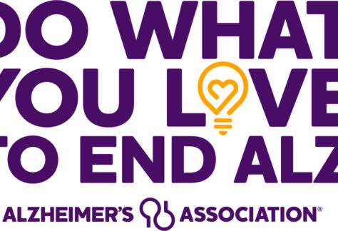 Purple text reads Do What You Love To End ALZ with a yellow lightbulb forming a heart as the O in LOVE. Below is Alzheimer’s Association and their keyhole logo, highlighting the 10% Giveback Night Benefiting KC Kansas Angels at Chicken N Pickle.
