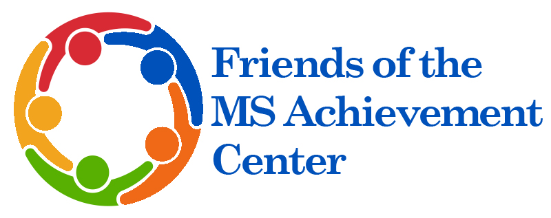 Logo with five colorful figures forming a circle, next to the blue text “Friends of the MS Achievement Center.” Perfect for promoting a 10% Giveback Night Benefiting KC Kansas Angels at Chicken N Pickle.