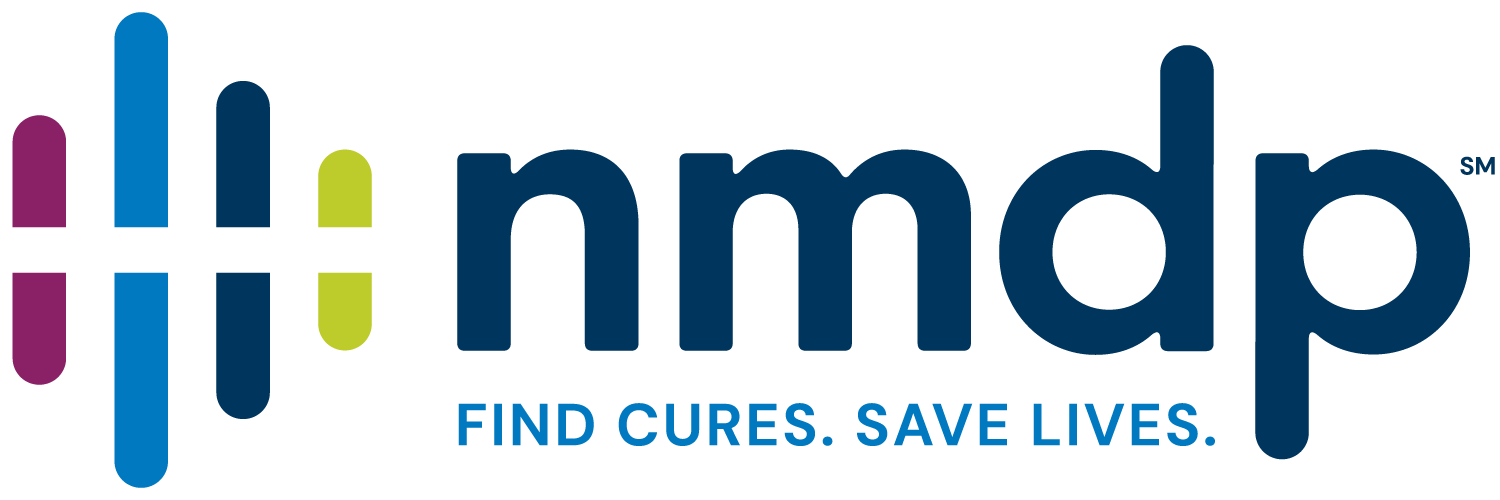 NMDP logo with colorful vertical bars on the left and the text nmdp in blue. Below, the tagline reads: FIND CURES. SAVE LIVES. on a light gray background, highlighting support for the 10% Giveback to Bodhi Battalion Giveback Event at Chicken N Pickle.