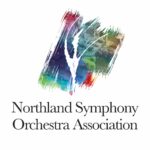 Abstract, colorful paint strokes form a stylized N above the words Northland Symphony Orchestra Association in elegant black font on a white background, promoting the upcoming 10% Giveback Night at Chicken N Pickle NKC.
