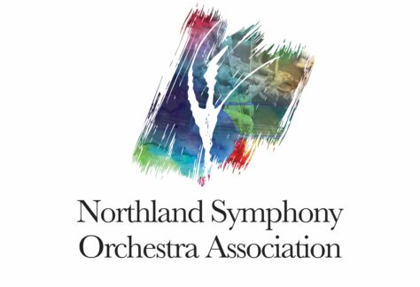 Abstract, colorful paint strokes form a stylized N above the words Northland Symphony Orchestra Association in elegant black font on a white background, promoting the upcoming 10% Giveback Night at Chicken N Pickle NKC.