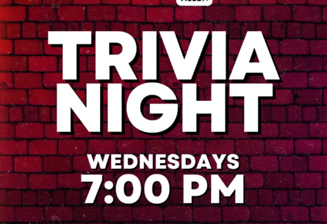 Event poster with Chicken N Pickle Allen logo, reads Trivia Night, Wednesdays 7:00 PM. Includes QR code, Free to play, win fun prizes, and brick wall background. Presented by Not Rocket Science Trivia.