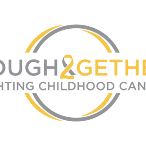 Logo with the words TOUGH 2GETHER FIGHTING CHILDHOOD CANCER in gray and yellow, surrounded by partial circular lines in matching colors—perfect for promoting your 10% Giveback Night Benefiting KC Kansas Angels at Chicken N Pickle.