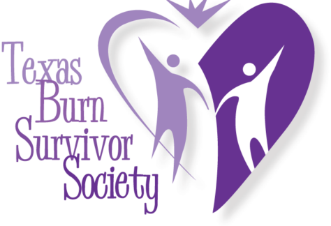 Texas Burn Survivor Society logo with purple heart, two stylized figures, and text: Texas Burn Survivor Society in purple font.