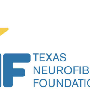 Texas Neurofibromatosis Foundation logo with a large yellow star and bold blue letters “NF.” The full name appears to the right in blue, with “TEXAS NEUROFIBROMATOSIS FOUNDATION®.”.