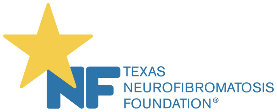 Texas Neurofibromatosis Foundation logo with a large yellow star and bold blue letters “NF.” The full name appears to the right in blue, with “TEXAS NEUROFIBROMATOSIS FOUNDATION®.”.