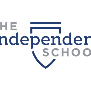 Logo for The Independent School, featuring THE Independent SCHOOL—Independent in large blue letters, THE and SCHOOL in smaller gray—and a partial blue shield outline. Includes mention of a 10% Giveback to Stinson Neurology Foundation at Chicken N Pickle.