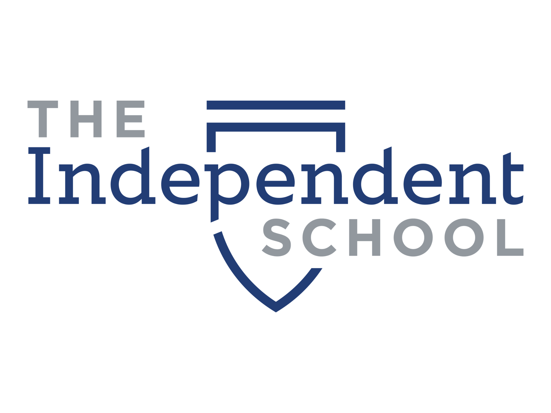 Logo for The Independent School, featuring THE Independent SCHOOL—Independent in large blue letters, THE and SCHOOL in smaller gray—and a partial blue shield outline. Includes mention of a 10% Giveback to Stinson Neurology Foundation at Chicken N Pickle.
