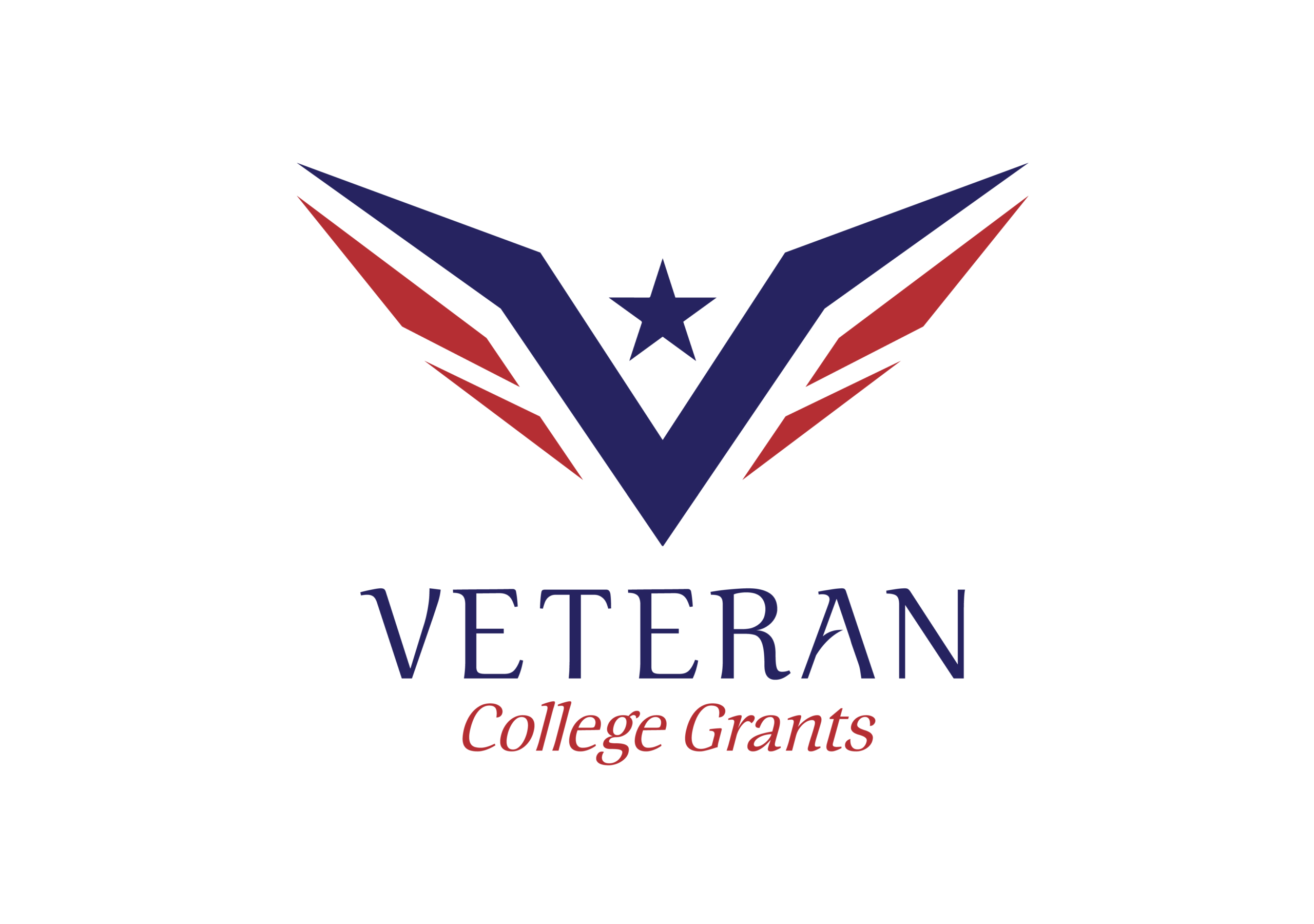 Logo with a bold blue V featuring a star in the center and red, wing-like accents. Below, VETERAN is written in blue and College Grants in red. Includes 10% Giveback to Lunar Rendezvous Festival at Chicken N Pickle Webster.
