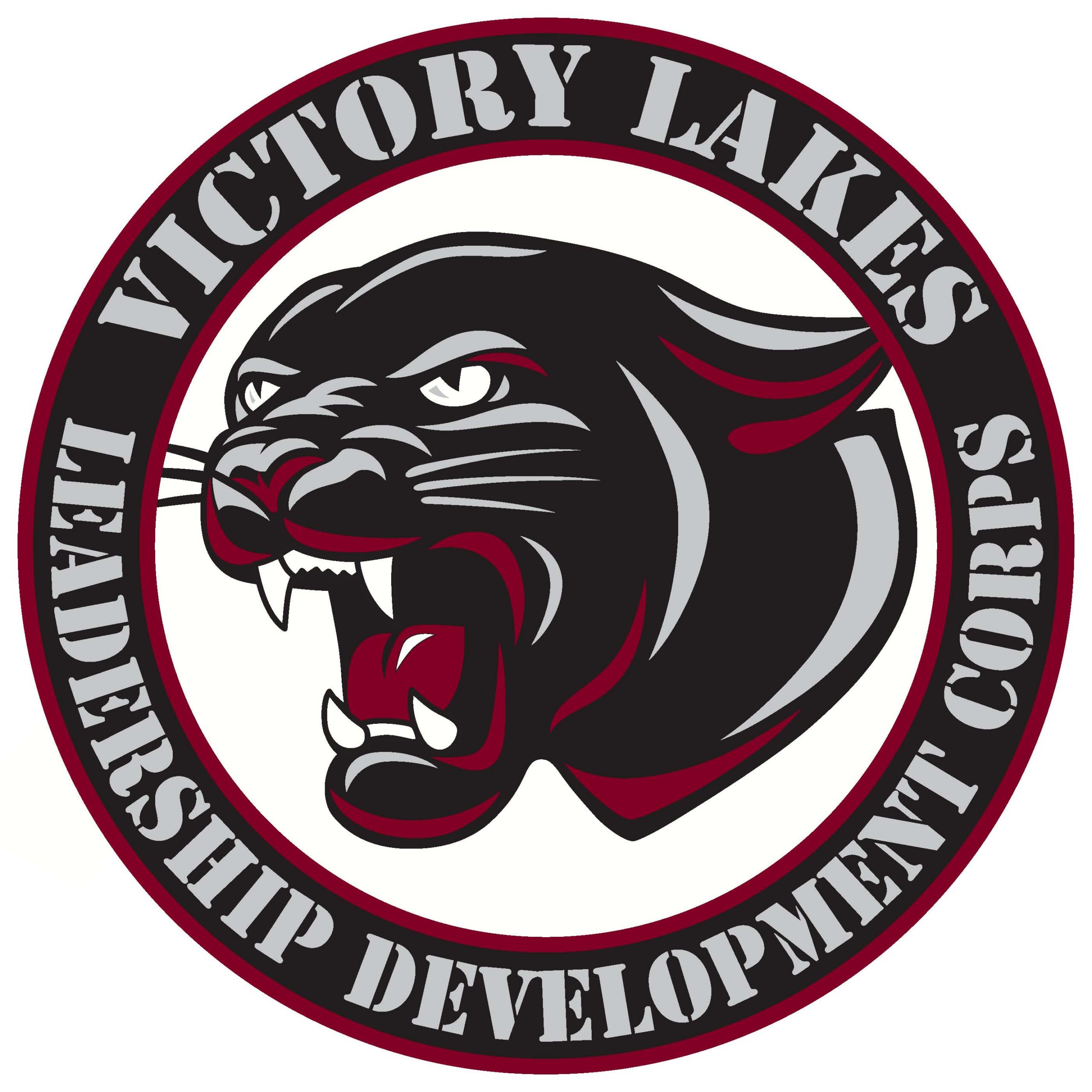 Logo of a roaring black panther head inside a circle. Around it, text reads Victory Lakes Leadership Development Corps in bold, capital letters.