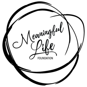 Black hand-drawn circular lines surround the words “Meaningful Life Foundation” written in elegant, cursive and uppercase fonts on a white background.