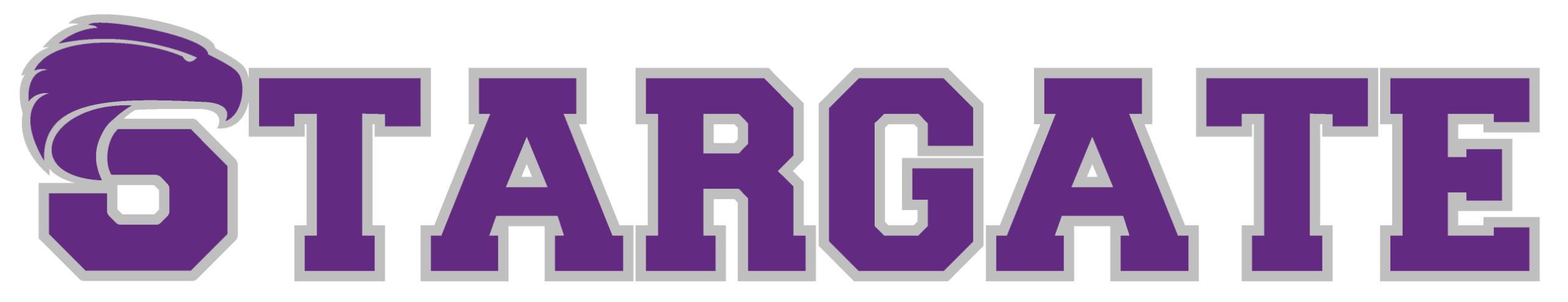 The word STARGATE in bold, purple, block letters with a gray outline. The S features a stylized eagle head integrated into its design, commemorating the 10% Giveback to Bodhi Battalion Giveback Event at Chicken N Pickle.