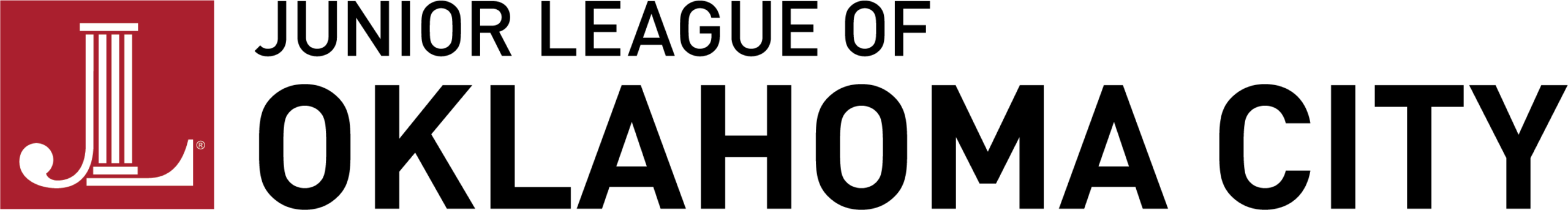 Junior League of Oklahoma City logo with a stylized white J and circle figure on a red square, next to the text Junior League of Oklahoma City in bold black letters.