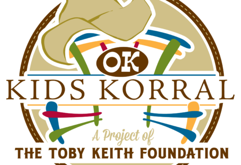 Kids Korral logo featuring a cowboy hat, drumsticks, and colorful stick figures, with text: A Project of The Toby Keith Foundation and the website www.tobykeithfoundation.org.