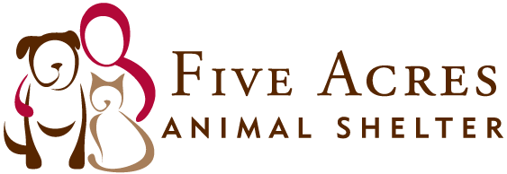 Logo for Five Acres Animal Shelter, featuring stylized brown outlines of a dog and cat with a maroon human figure, and the shelter’s name in brown text to the right. Perfect for promoting special events like the 10% Giveback Night Benefiting The Arya Foundation at Chicken N Pickle.