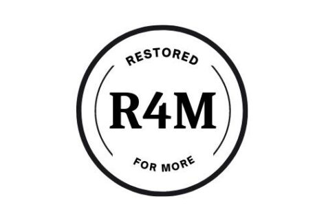 A black and white circular logo with RESTORED at the top, FOR MORE at the bottom, and R4M in bold letters in the center, representing the 10% Giveback Night Benefiting The Arya Foundation at Chicken N Pickle.