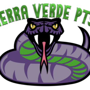 Sierra Verde PTSO logo featuring a coiled purple and green snake with yellow eyes, open mouth, visible fangs, and a red tongue. The name is arched above the snake in green letters, highlighting support for community events like the 10% Giveback Night Benefiting The Arya Foundation at Chicken N Pickle.