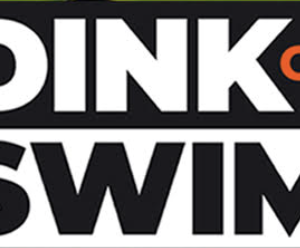 Bold white text on black reads DINK OR SWIM, with OR in orange.