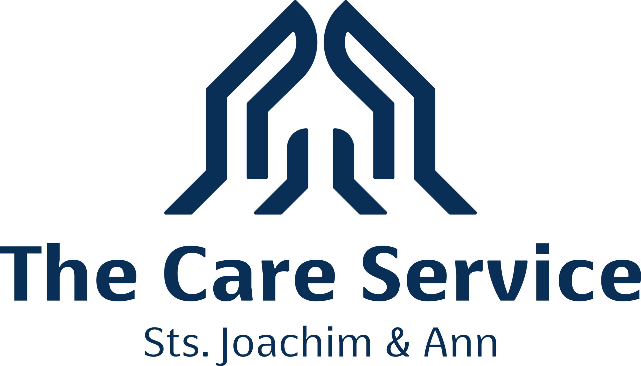 A logo with two blue hands forming a house above the text The Care Service Sts. Joachim & Ann, symbolizing support and community—perfect for events like the 10% Giveback Night Benefiting The Arya Foundation at Chicken N Pickle.