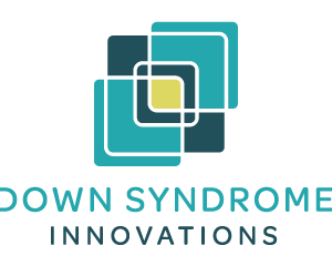 Logo for Down Syndrome Innovations featuring overlapping square shapes in shades of teal, blue, and yellow for a 10% Giveback Night at Chicken N Pickle NKC.
