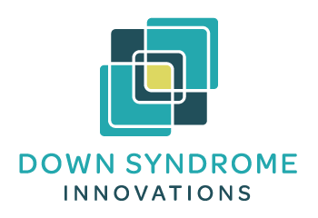 Logo for Down Syndrome Innovations featuring overlapping square shapes in shades of teal, blue, and yellow for a 10% Giveback Night at Chicken N Pickle NKC.